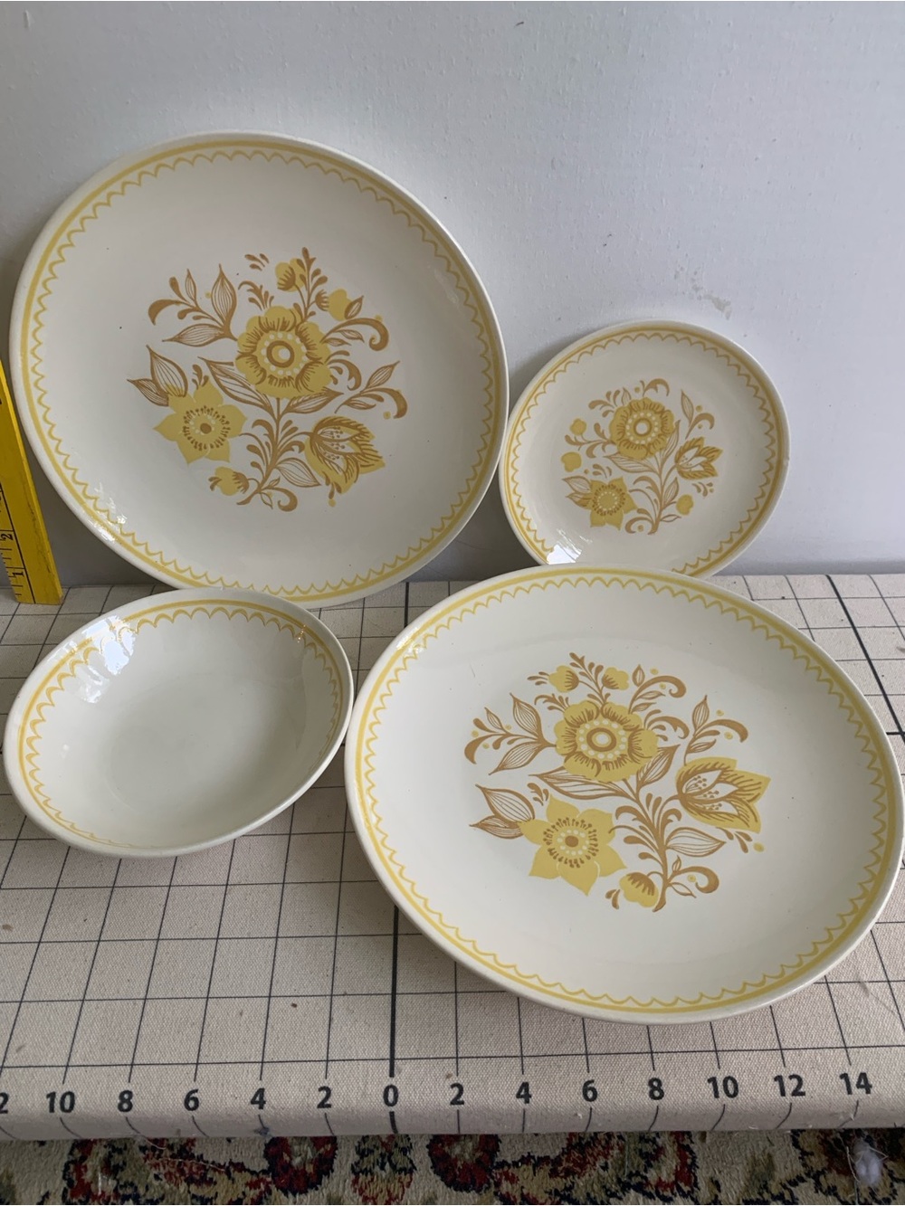 Yellow Floral Ironstone Dinnerware Set - 4 Piece